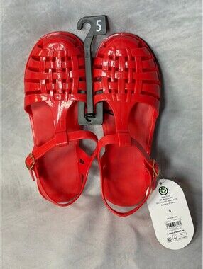 Wonder Nation Girls Red Jelly Fisherman Sandals Floral Sole Size 5 New